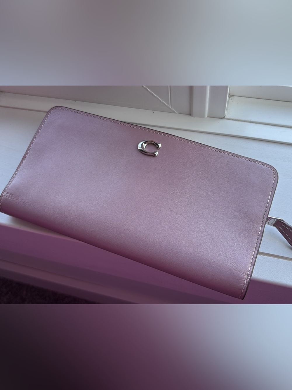 Coach skinny Lilac Leather Zip Wallet with Silver C-Charm